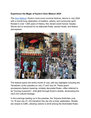 Experience the Magic of Kyoto’s Gion Matsuri 2024