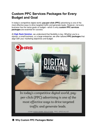 Custom PPC Services Packages for Every Budget and Goal