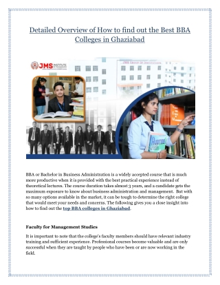 Detailed Overview of How to find out the Best BBA Colleges in Ghaziabad