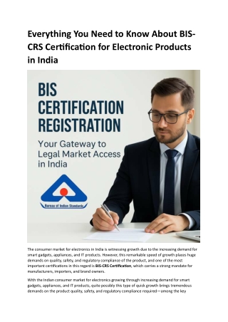 BIS-CRS Certification for Electronic Products in India