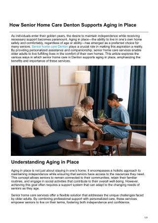How Senior Home Care Denton Supports Aging in Place