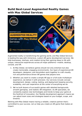 Build Next-Level Augmented Reality Games with Mas Global Services
