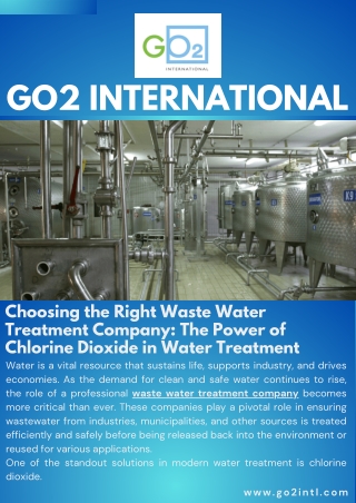 Choosing the Right Waste Water Treatment Company The Power of Chlorine Dioxide in Water Treatment