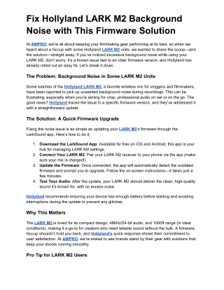 Fix Hollyland LARK M2 Background Noise with This Firmware Solution