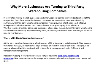 Why More Businesses Are Turning to Third Party Warehousing Companies