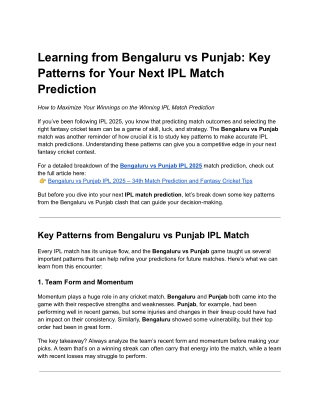learning from bengaluru vs punjab key patterns