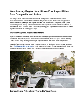 Your Journey Begins Here: Stress-Free Airport Rides from Orangeville and Arthur