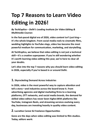 Top 7 Reasons to Learn Video Editing in 2026