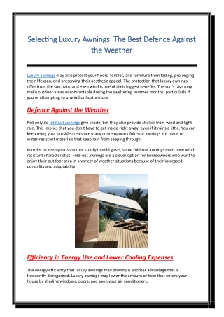 Selecting Luxury Awnings The Best Defence Against the Weather