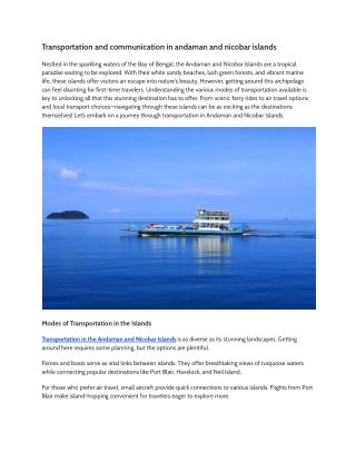 Transportation and communication in andaman and nicobar islands
