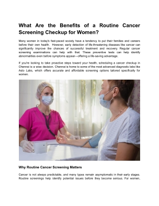 What Are the Benefits of a Routine Cancer Screening Checkup for Women