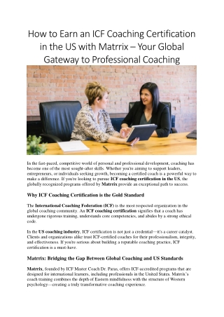Get ICF Coaching Certification in the US with Matrrix