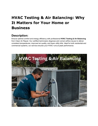 hvac testing air balancing why it matters