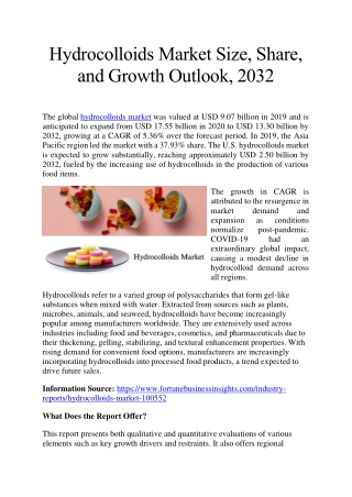 Hydrocolloids Market Trends and Analysis: Size, Share, and Growth, 2032
