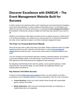 Discover Excellence with ENSEUR – The Event Management Website Built for Success