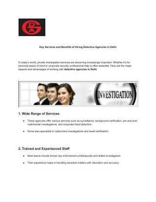 Key Services and Benefits of Hiring Detective Agencies in Delhi