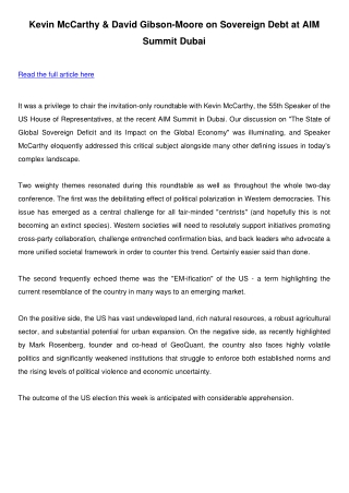 Dubai Leadership Forum Featuring Kevin McCarthy on Geopolitical Shifts