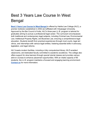 Best 3 Years Law Course In West Bengal
