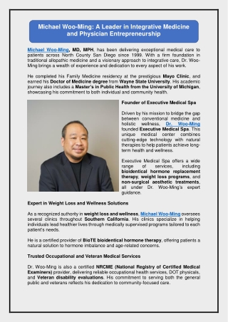 Michael Woo-Ming A Leader in Integrative Medicine and Physician Entrepreneurship