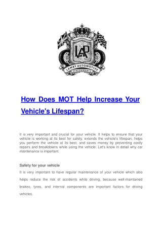 How Does MOT Help Increase Your Vehicle's Lifespan?