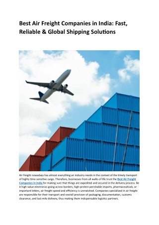 Best Air Freight Companies in India: Fast, Reliable & Global Shipping Solutions