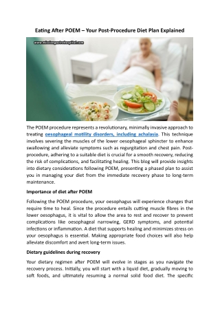 Eating After POEM – Your Post-Procedure Diet Plan Explained