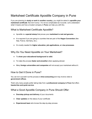 Best Marksheet Certificate Apostille Company in Pune