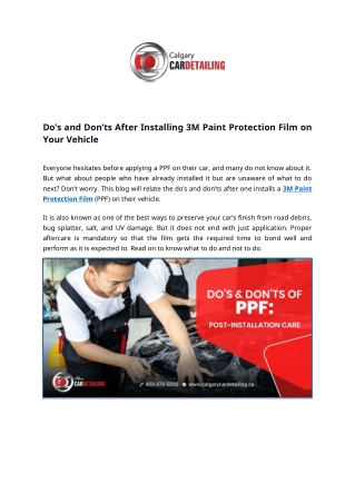 Do’s and Don’ts After Installing 3M Paint Protection Film on Your Vehicle