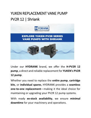 YUKEN REPLACEMENT VANE PUMP PV2R 12