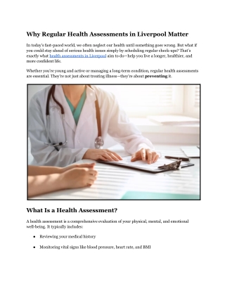 Why Regular Health Assessments in Liverpool Matter