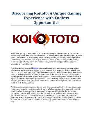 Discovering Koitoto