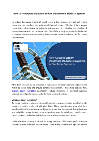 How Custom Epoxy Insulators Reduce Downtime in Electrical Systems