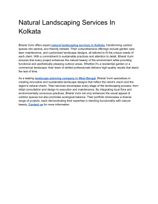 Natural Landscaping Services In Kolkata