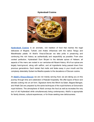 Hyderabadi Cuisine | Abidi's Virsa-e Deccan
