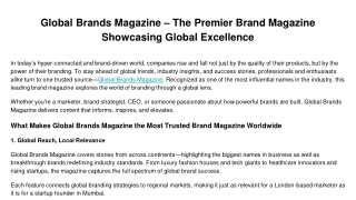 Global Brands Magazine – The Premier Brand Magazine Showcasing Global Excellence