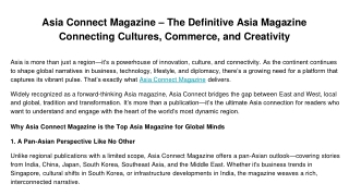 Asia Connect Magazine – The Definitive Asia Magazine Connecting Cultures, Commerce, and Creativity