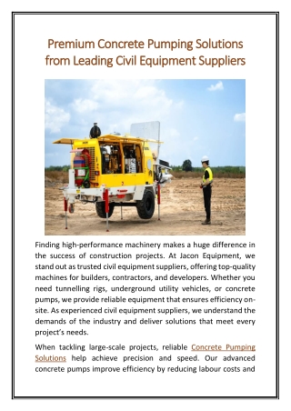 Premium Concrete Pumping Solutions from Leading Civil Equipment Suppliers