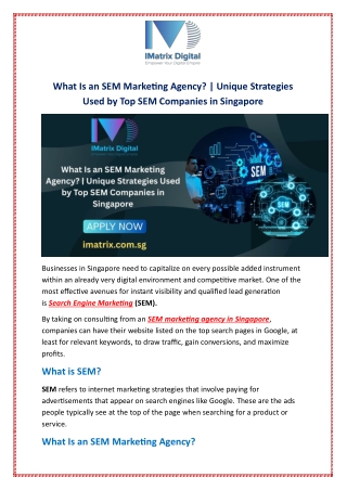 What Is an SEM Marketing Agency? | Unique Strategies Used by Top SEM Companies i