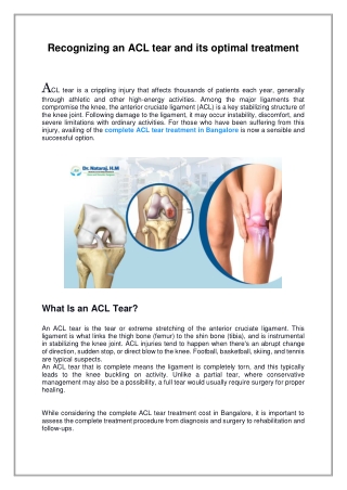recognizing an acl tear and its optimal treatment