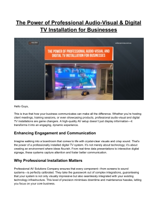 The Power of Professional Audio-Visual & Digital TV Installation for Businesses
