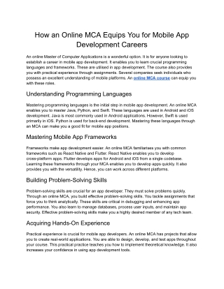 PU Online- How an Online MCA Equips You for Mobile App Development Careers