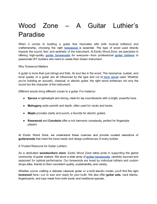 Wood Zone – A Guitar Luthier’s Paradise