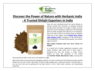 Discover the Power of Nature with Herbanic India - A Trusted Shilajit Exporters in India
