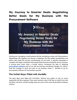 My Journey to Smarter Deals Negotiating Better Deals for My Business with the Procurement Software