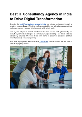 Best IT Consultancy Agency in India to Drive Digital Transformation