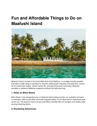 Fun and Affordable Things to Do on Maafushi Island