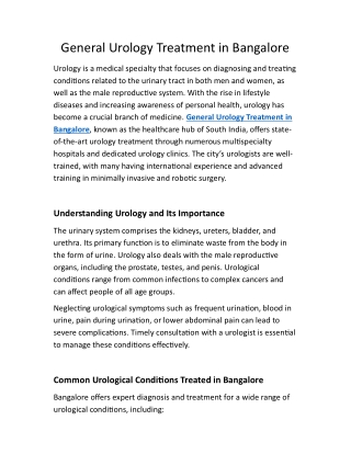 General Urology Treatment in Bangalore