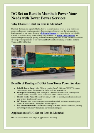 DG Set on Rent in Mumbai