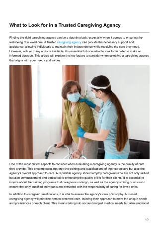What to Look for in a Trusted Caregiving Agency