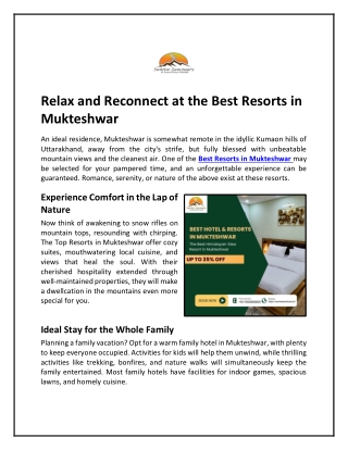 Relax and Reconnect at the Best Resorts in Mukteshwar